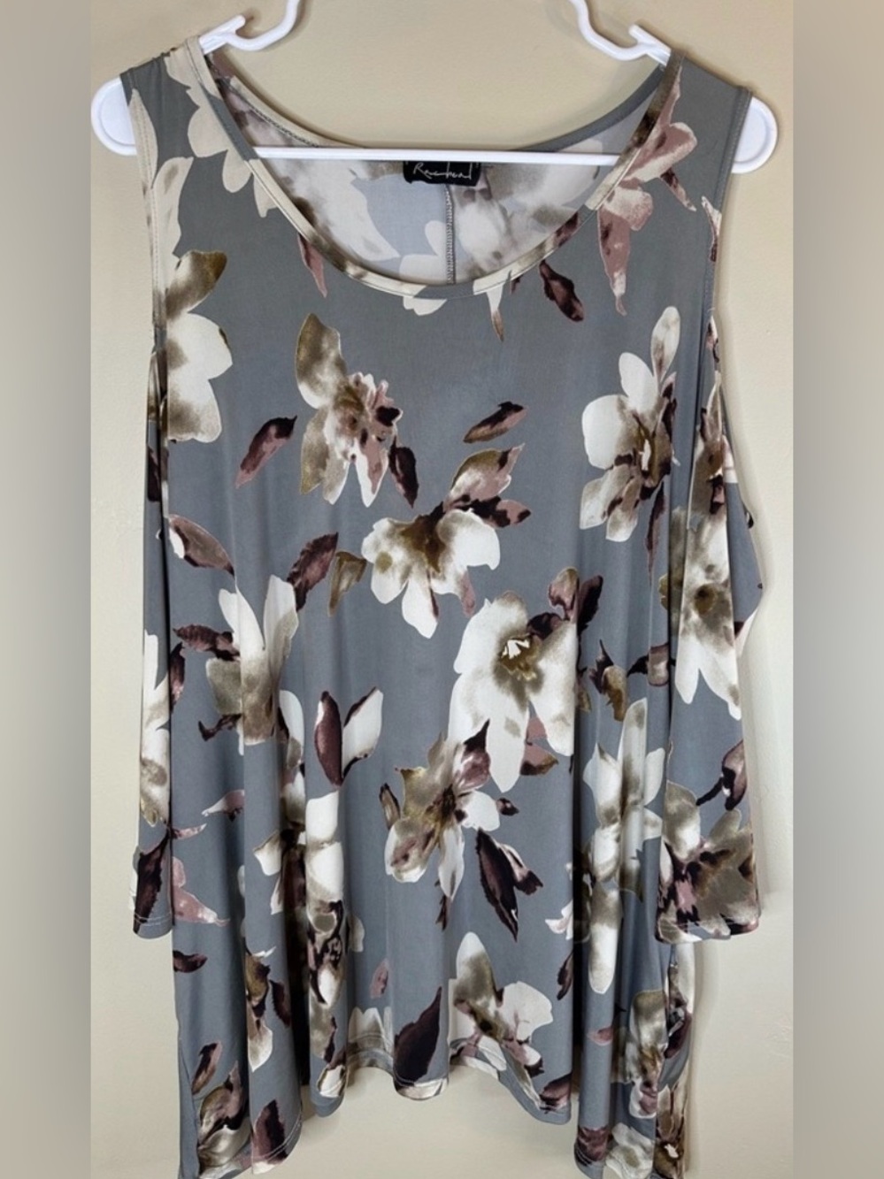 Women’s XXL Cold Shoulder Floral Tunic Top Gray Plus Size Relaxed Fit